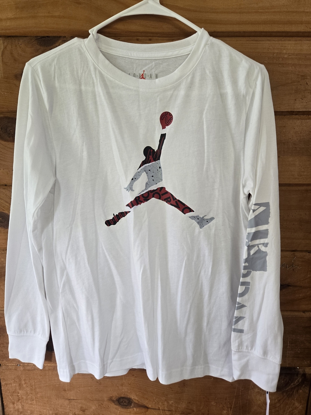 Jordan White Long-Sleeve Tee with Red & Black Jumpman